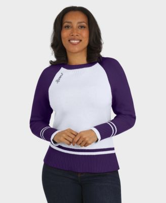 WEAR by Erin Andrews Women's White/Purple Baltimore Ravens Color block Raglan Sweater