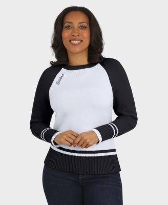 WEAR by Erin Andrews Women's White/Black Las Vegas Raiders Color block Raglan Sweater