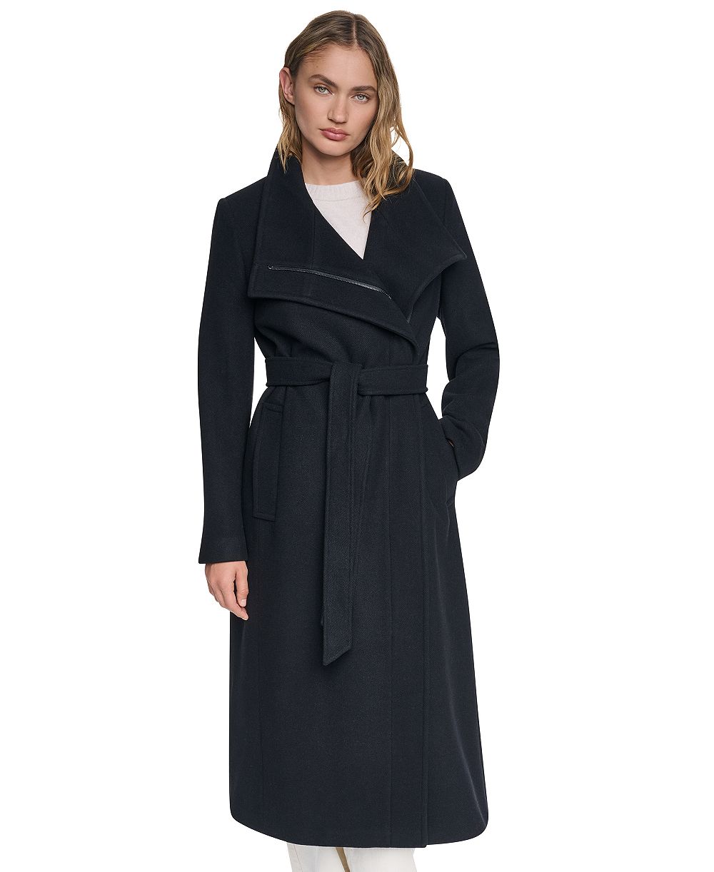 DKNY Women's Stand-Collar Belted Maxi Wrap Coat