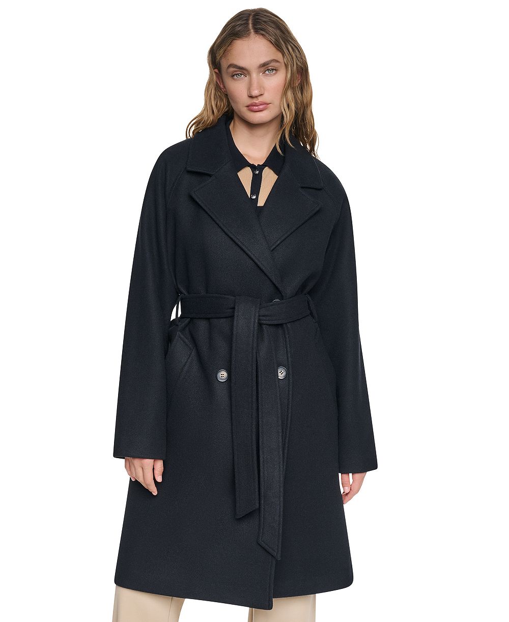 DKNY Women's Double-Breasted Belted Notch Collar Coat