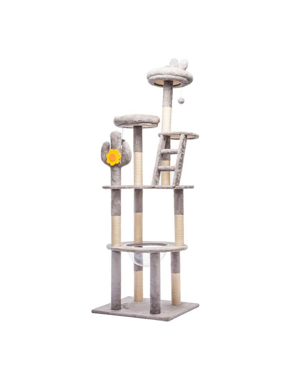 Streamdale Furniture 72in Cactus Cat Tree with Transparent Capsule, Scratching Posts and Perches