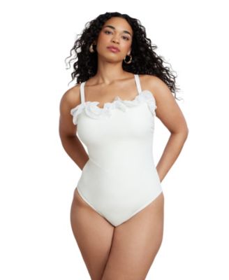 ELOQUII Women's Plus Size Ruffle Detail One Piece Swimsuit