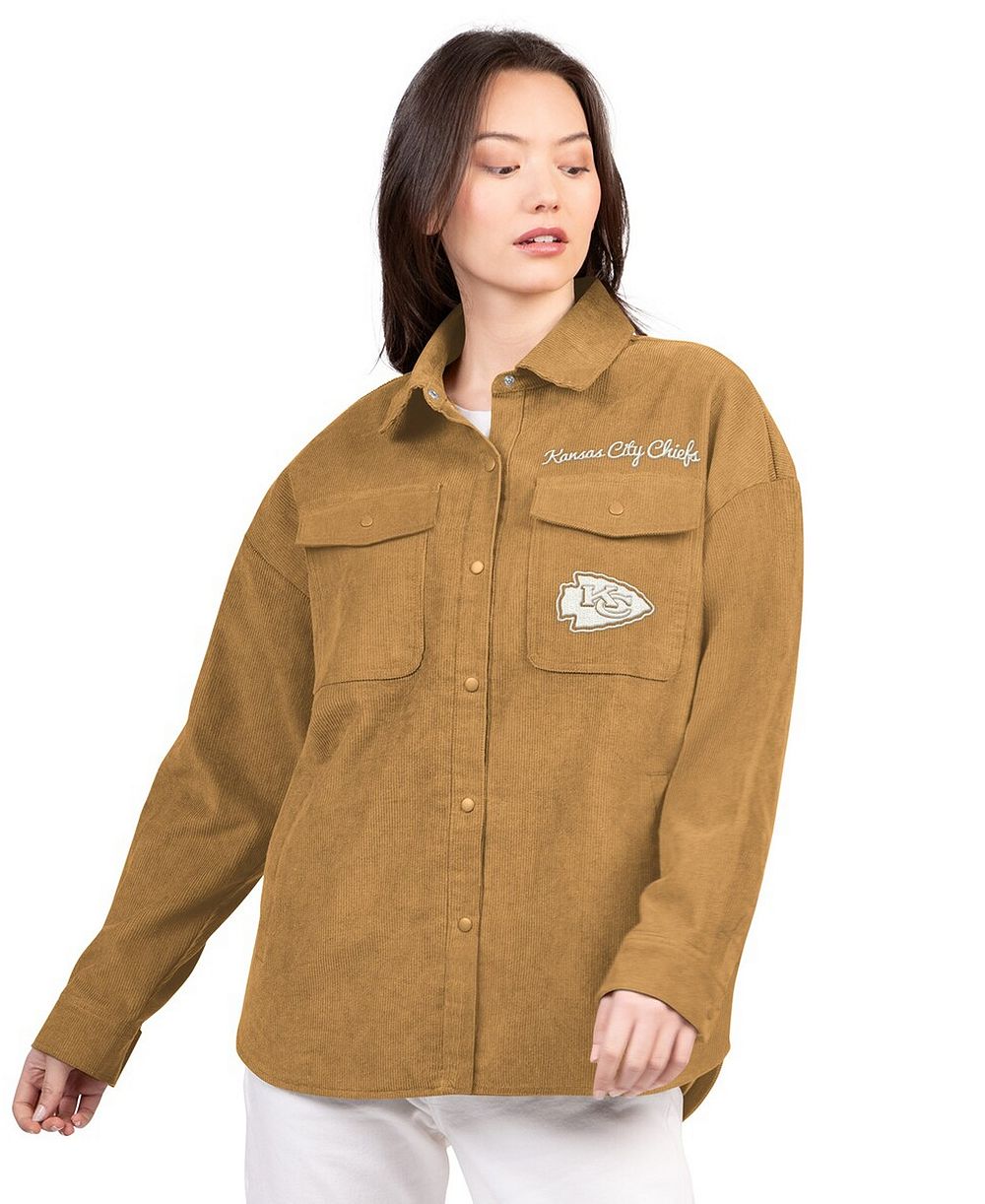 G-III 4Her by Carl Banks Women's Brown Kansas City Chiefs Re-Match Corduroy Full-Snap Shacket