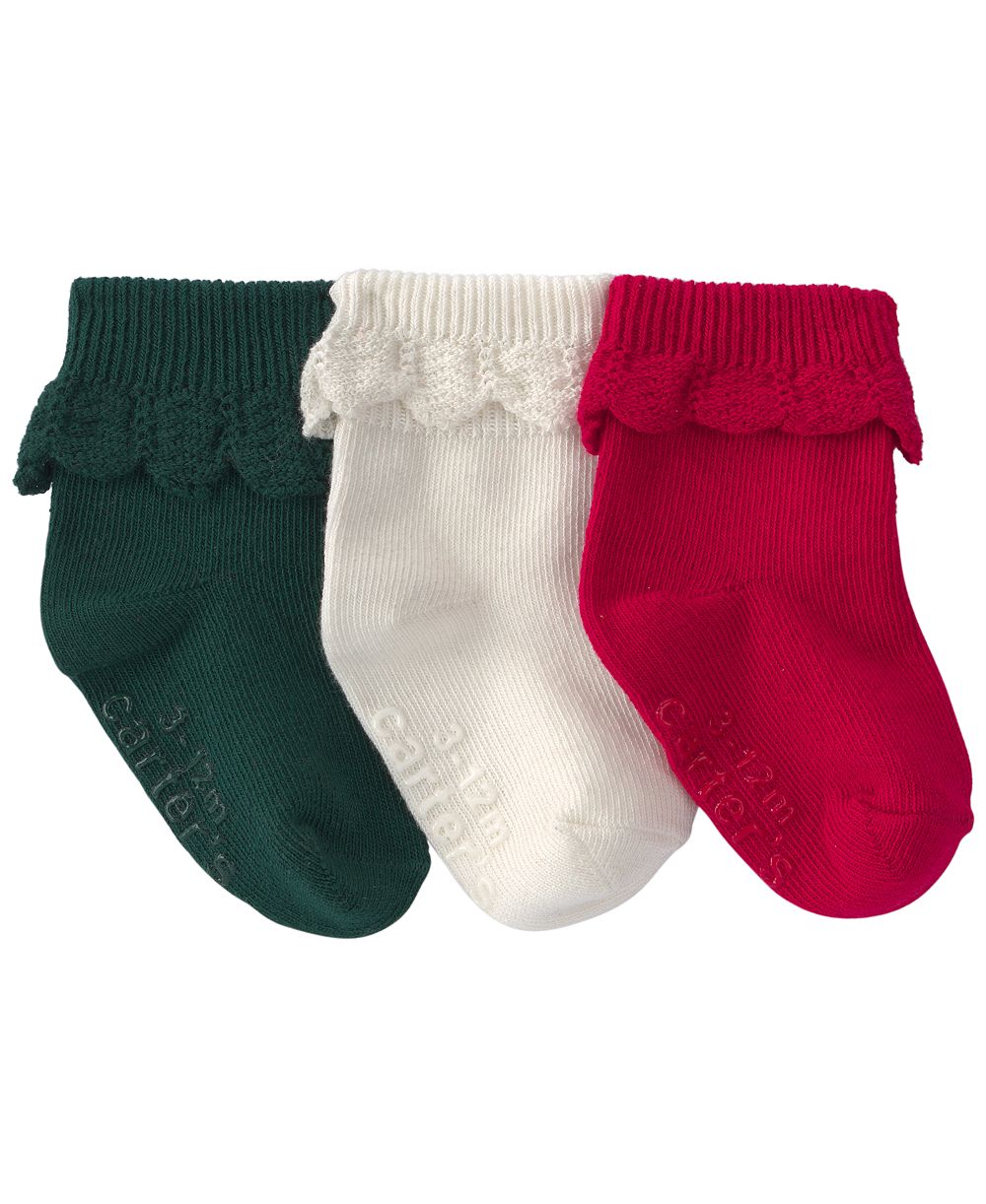 Carter's Baby Girls' Foldover Ruffle Ankle Cotton-Blend Socks, 3-Pack