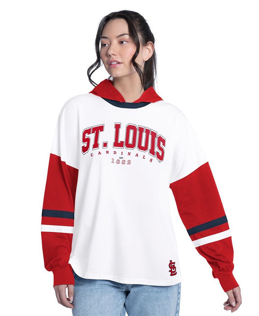 G-III 4Her by Carl Banks Women's White/Red St. Louis Cardinals Key Player Oversized Hooded Long Sleeve T-Shirt