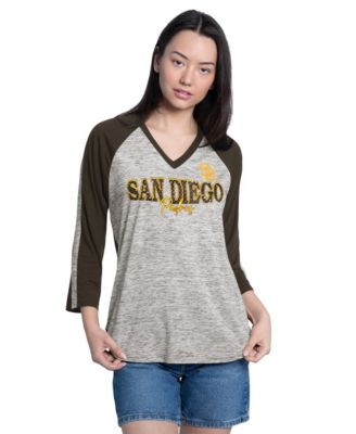 Женская футболка G-III 4Her by Carl Banks San Diego Padres 3/4-Sleeve Rhinestone V-Neck Brown/Heather Brown