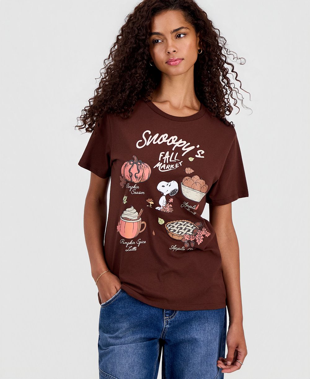 Grayson Threads, The Label Juniors' Snoopy Fall Market Graphic-Print T-Shirt