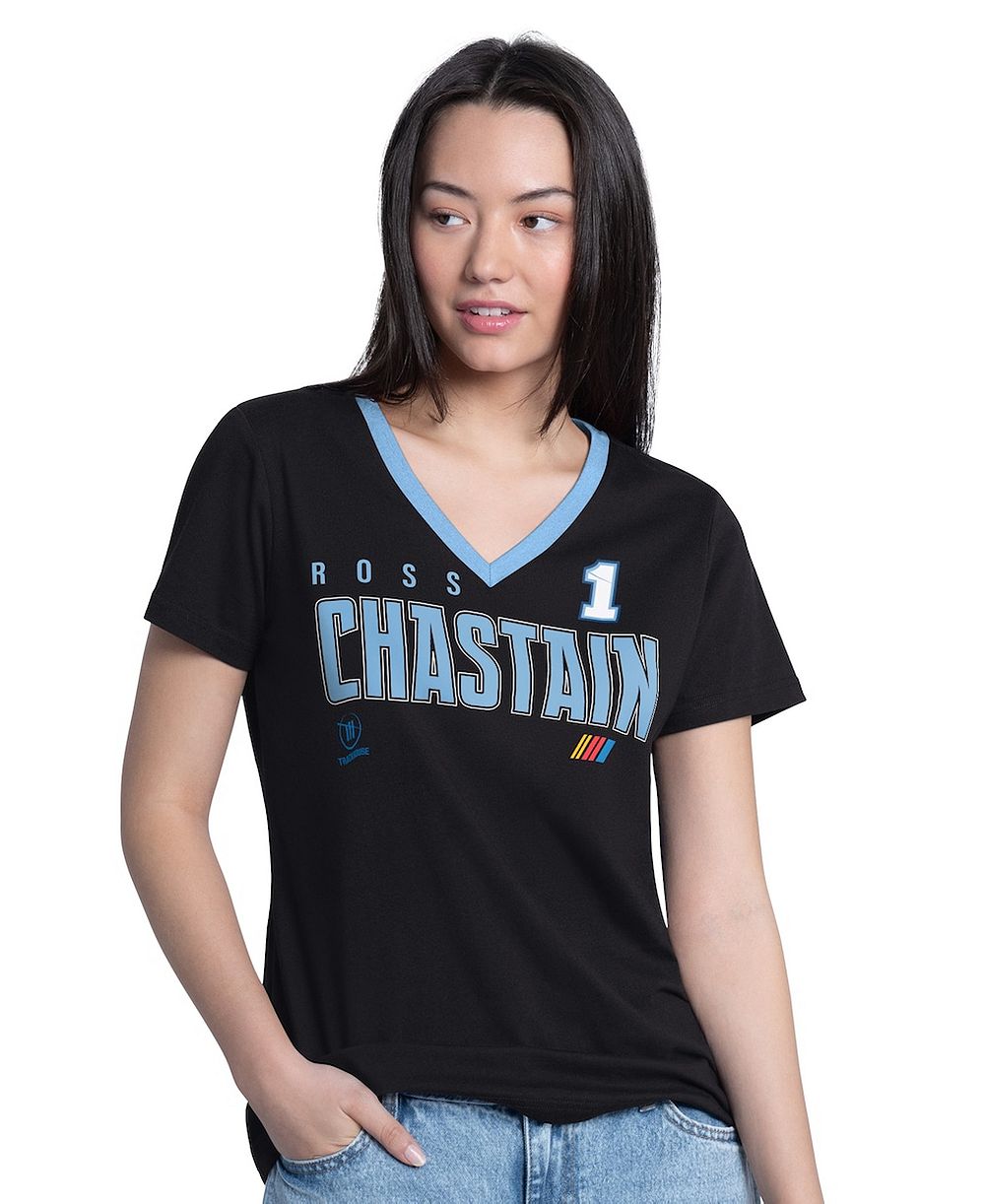 G-III 4Her by Carl Banks Women's Black Ross Chastain Best Team V-Neck T-Shirt
