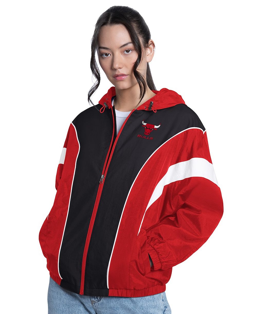 G-III 4Her by Carl Banks Women's Red/Black Chicago Bulls Quarterback Lightweight Oversized Full-Zip Jacket