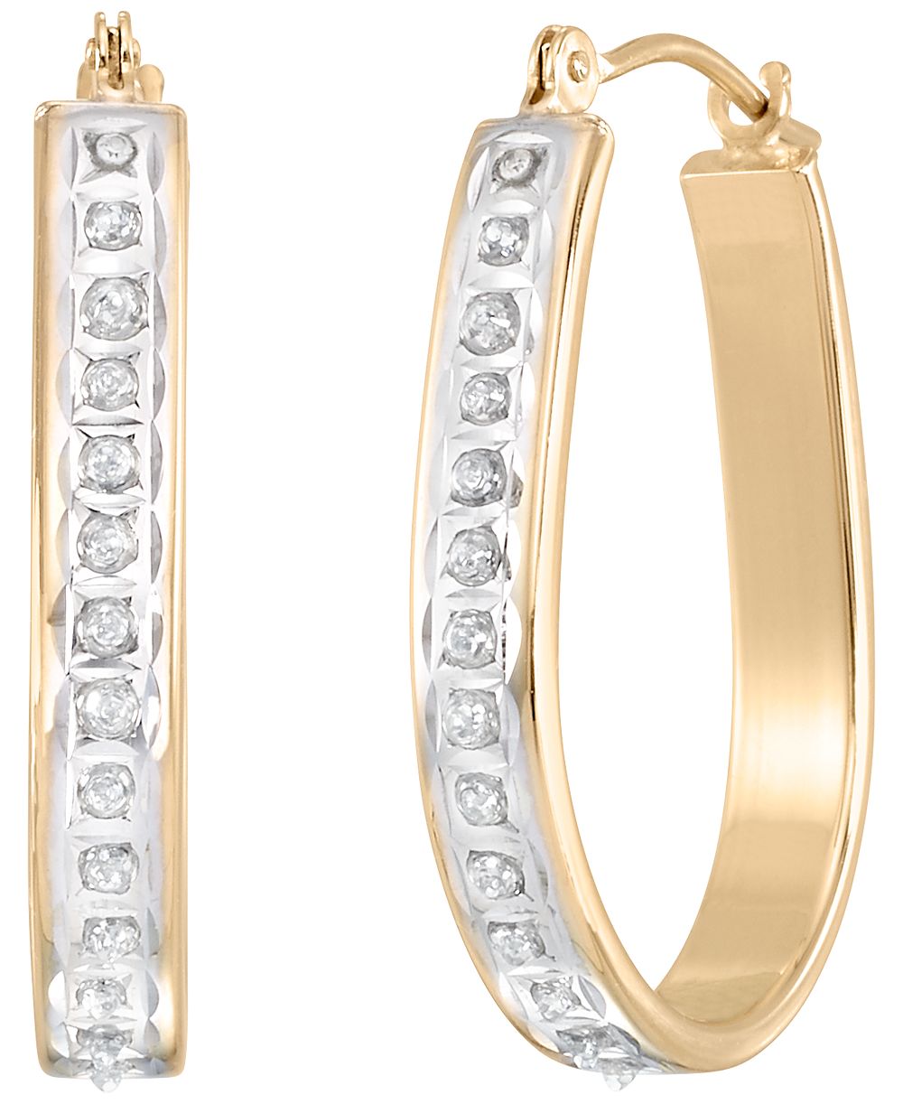 Серьги-кольца Macy's с бриллиантами и бисером (0.01 карата суммарно) из желтого золота 10k