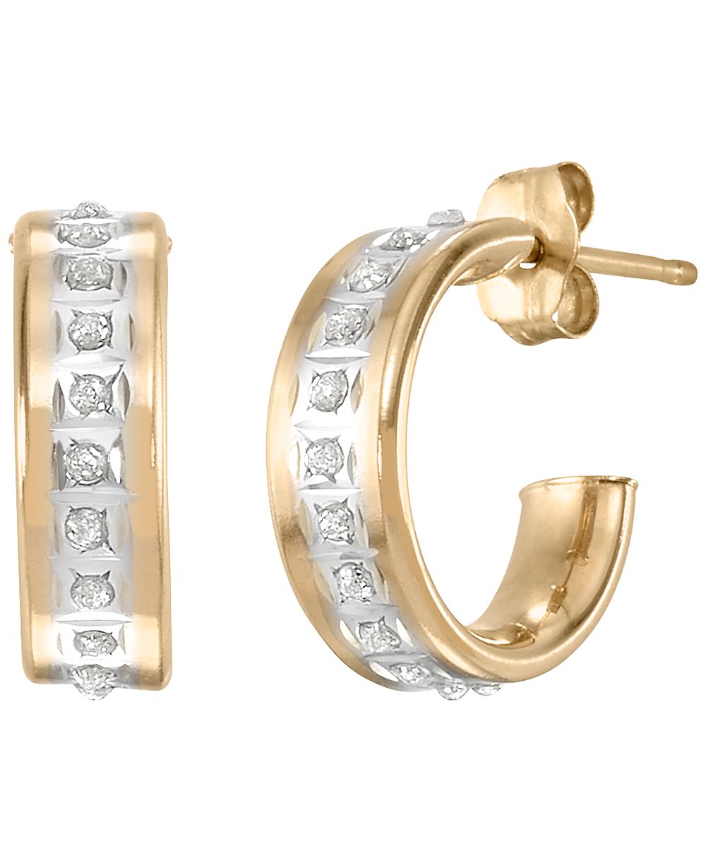 Macy's Diamond Fascination C Hoop Earrings (0.01 ct. t.w.) in 14k Yellow Gold