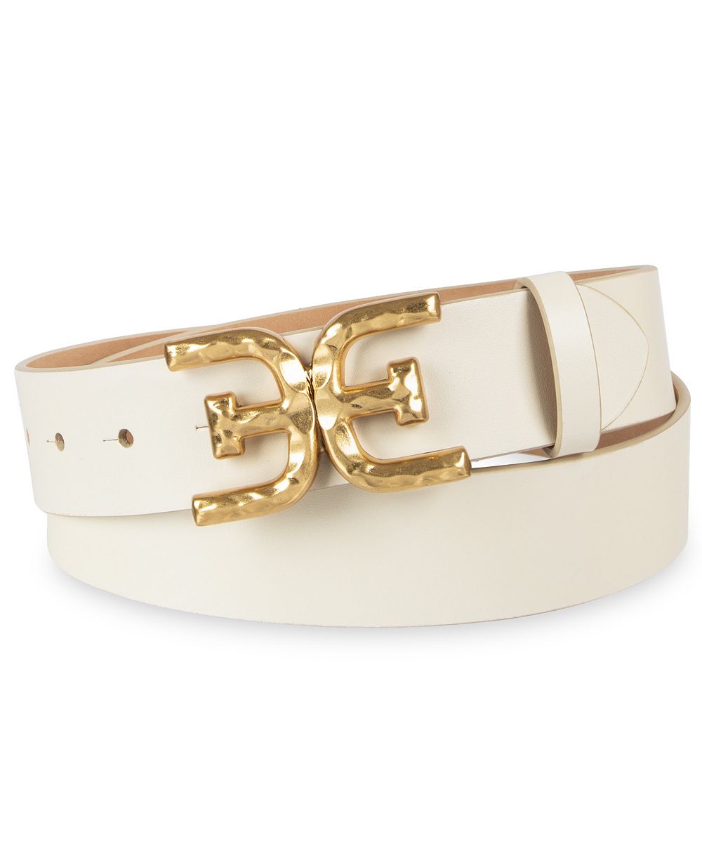 Sam Edelman Hammered Double-E Logo Plaque Buckle Belt