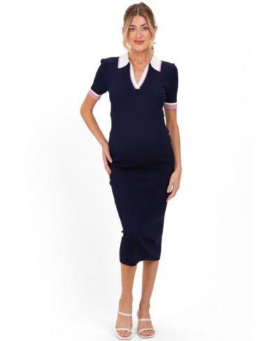 Женское миди-платье Pinkblush Navy с воротником и цветовым блоком