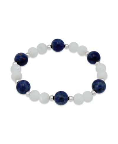 Macy's 14k Gold-Plated Over Brass Imitation Pearl Sodalite Beads Stretch Bracelet