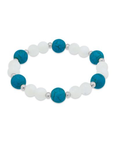 Macy's 14k Gold-Plated Over Brass Imitation Pearl Howlite Chrysocolla Beads Stretch Bracelet