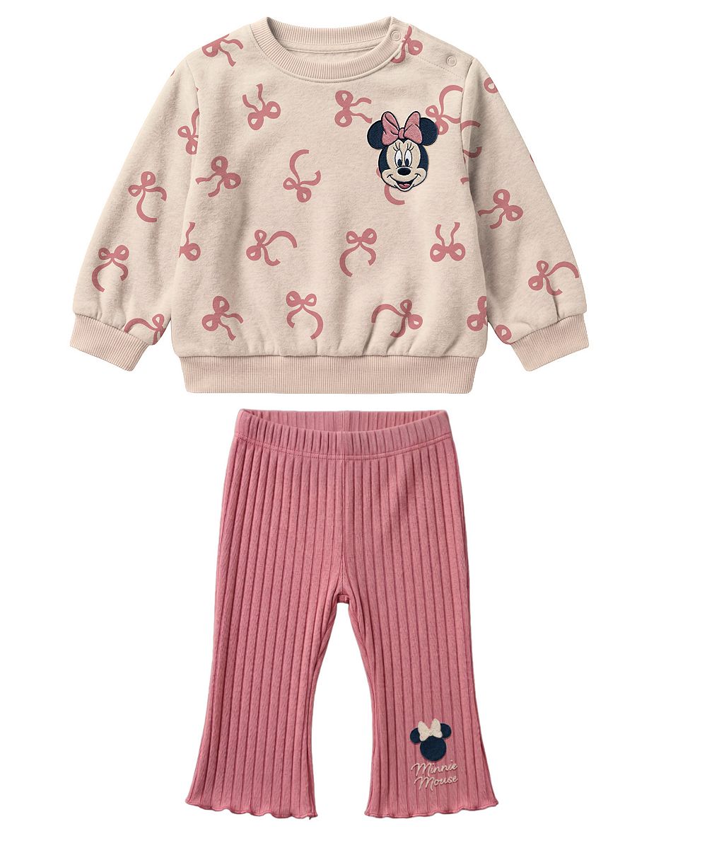 Disney Baby Girls' Minnie Mouse Bow Print Sweatshirt and Ribbed Leggings, 2-Piece Set