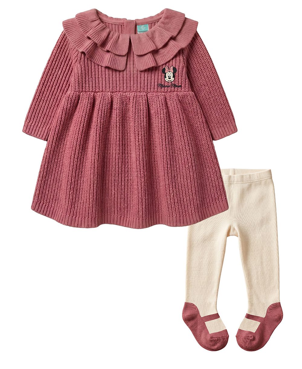Disney Baby Girls' Minnie Mouse Embroidered Sweater Dress and Tights, 2-Piece Set