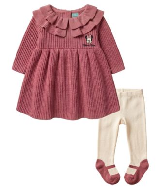 Disney Baby Girls' платье-свитер с вышивкой Минни Маус и колготки, набор из 2 штук