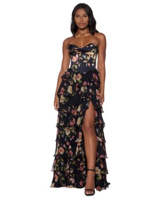 Alex & Sophia Juniors' Strapless Sweetheart-Neck Corset-Style Bodice Tiered Skirt Dress