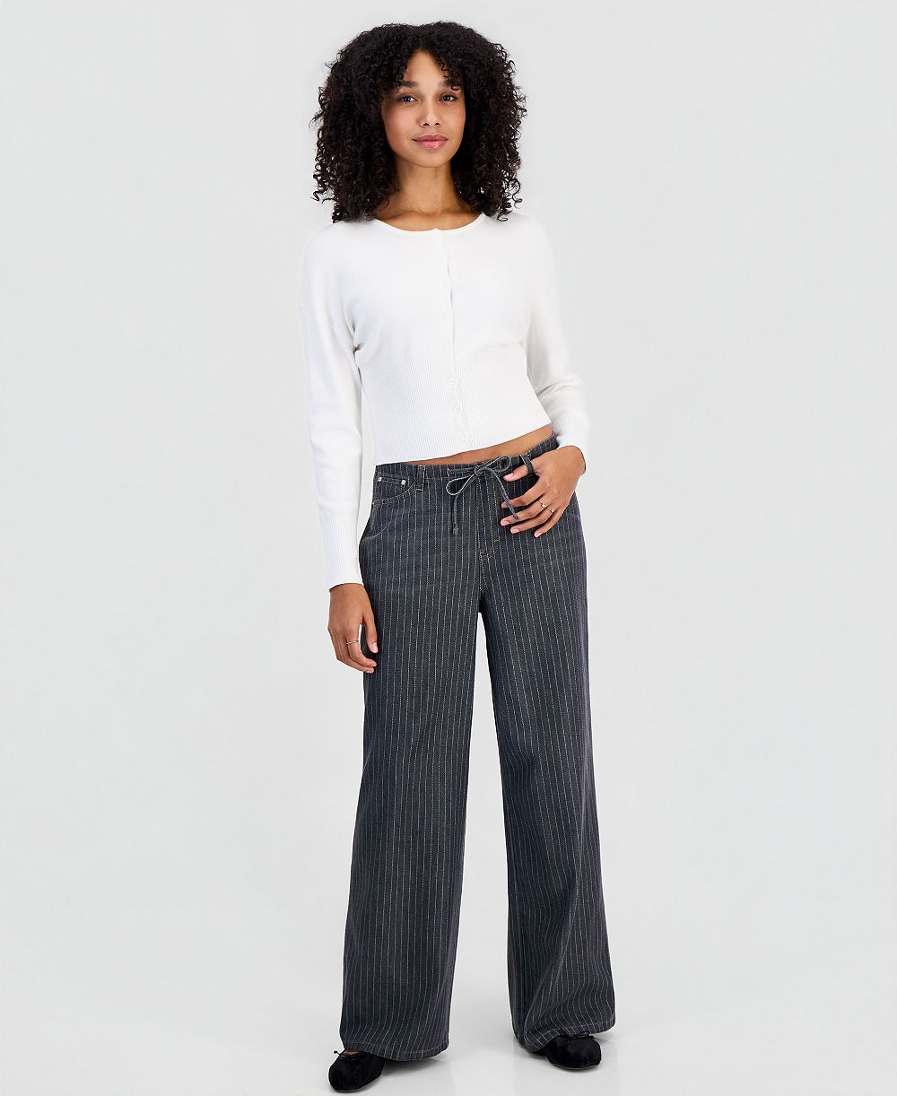 Vanilla Star Juniors' Pinstripe Wide-Leg Pull-On Jeans