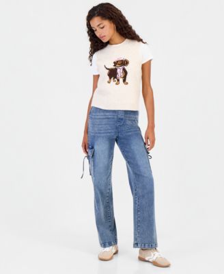 Vanilla Star Juniors' Wide-Leg Cargo Drawstring-Waist Jeans