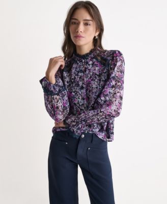 Женский топ BCBG Printed High-Neck Long-Sleeve