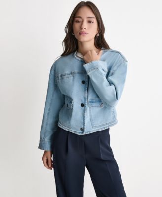Женская джинсовая куртка BCBG Boxy Crewneck Button-Front Denim Jacket