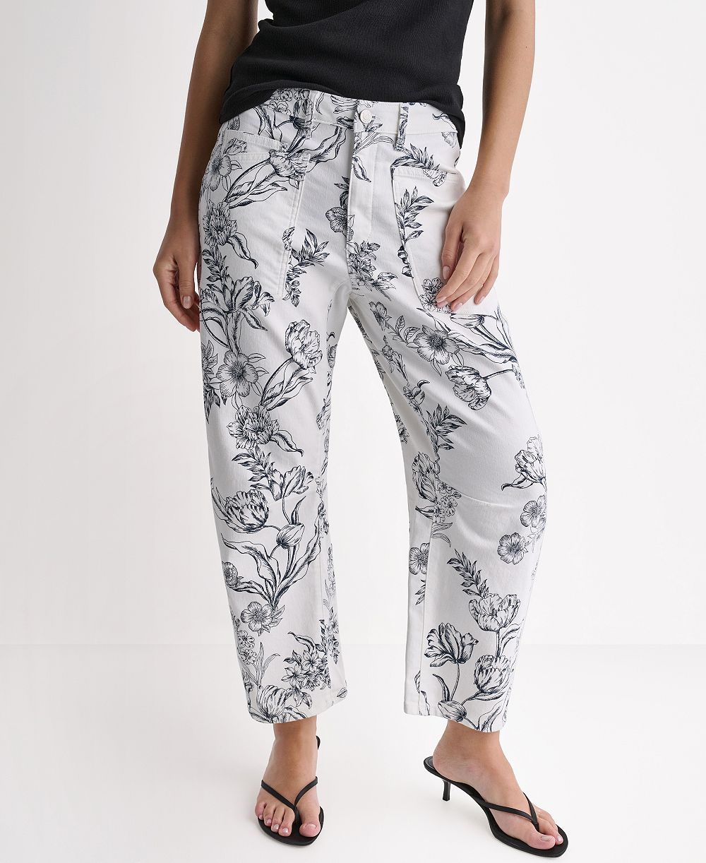 BCBG Women's Printed Flat-Front Barrel Leg Jeans