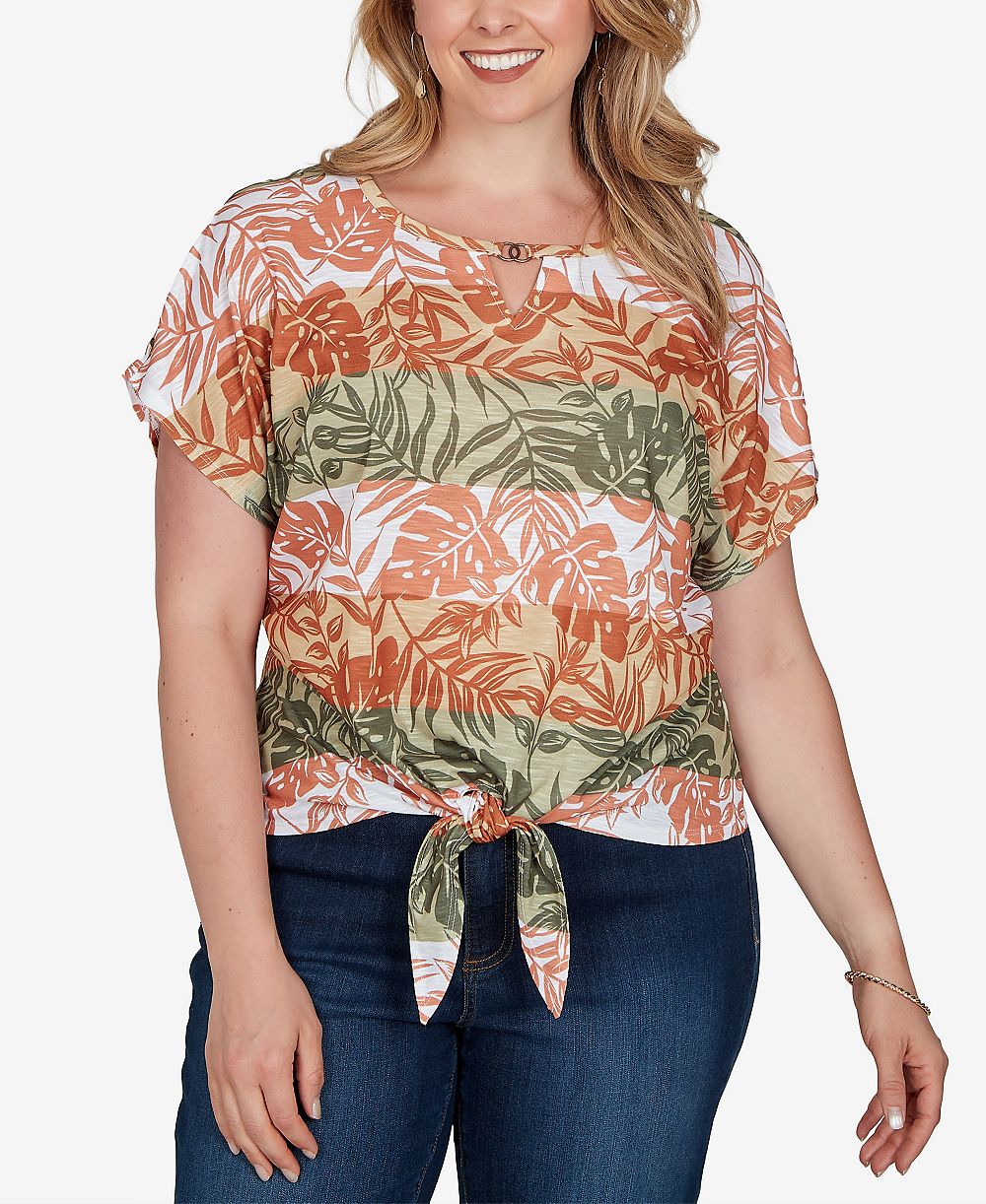 Топ HEARTS OF PALM Plus Size Printed Knit Tie-Front