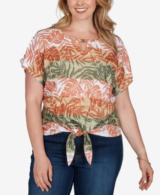 Топ HEARTS OF PALM Plus Size Printed Knit Tie-Front