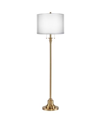 Напольный торшер 360 Lighting Dyna Traditional 58" Tall Skinny Pole Pull Chain Gold Antique Brass Finish Sheer Double Shade