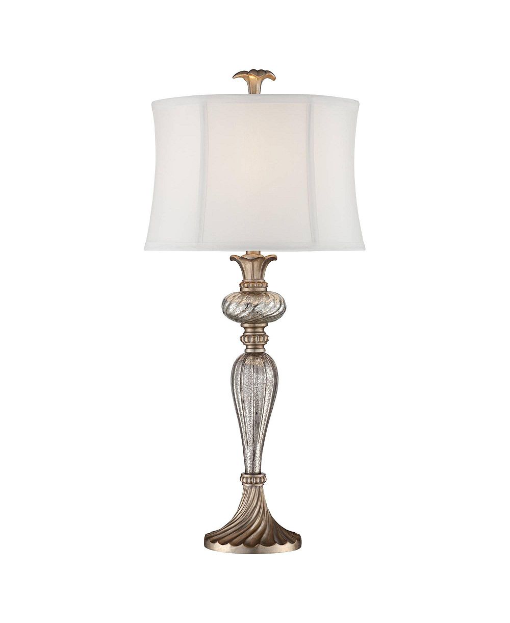 Regency Hill Traditional Table Lamp with USB Charging Port 32.75" Tall Mercury Glass Drum Shade for Living Room Bedroom House Bedside