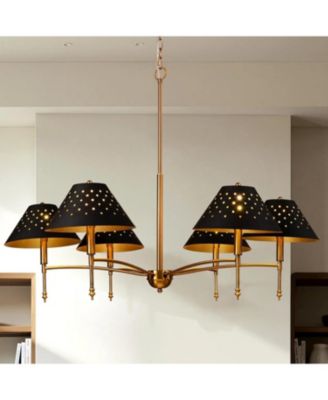 Tribesigns 6-Light Chandelier with Matte Lampshade, 35" Farmhouse Height Adjustable Pendant Light Fixture