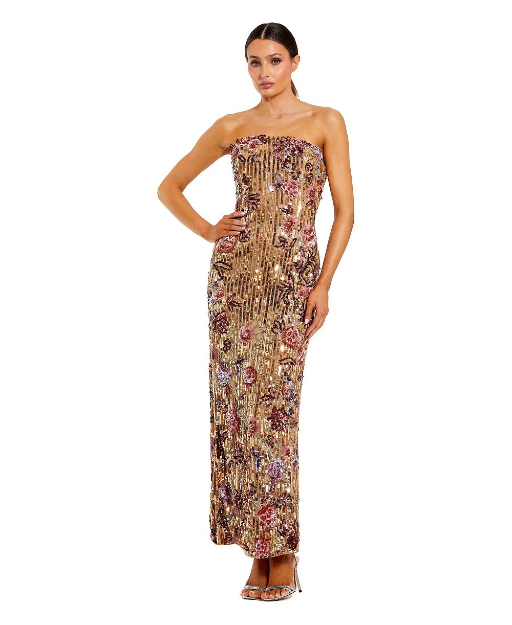 Mac Duggal Платье Petite Floral Embellished Strapless Column