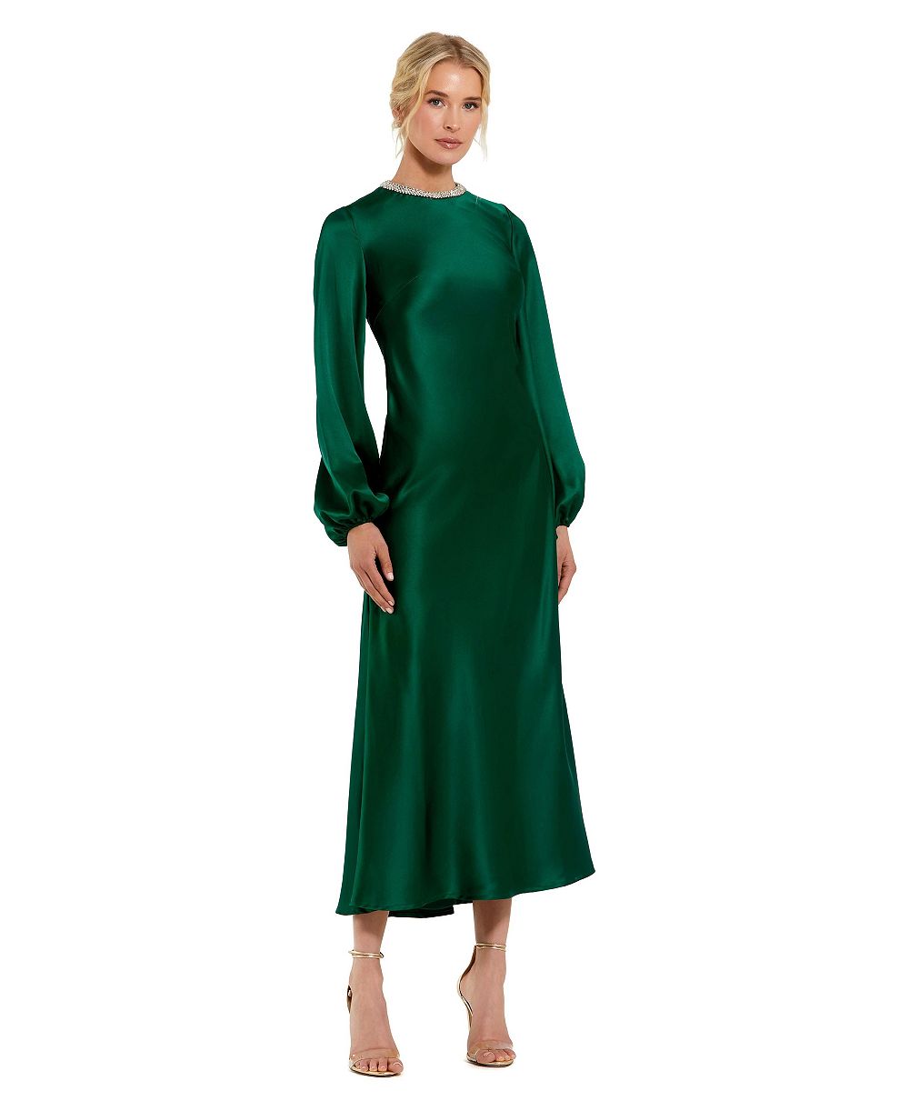 Макси-платье Mac Duggal Petite Crystal Embellished Satin с высоким воротником