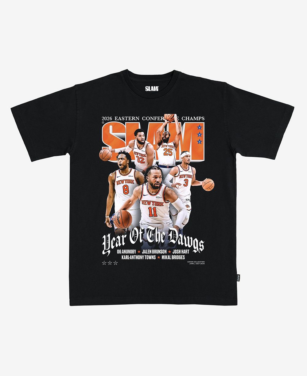 Мужская футболка Slam Black New York Knicks 2026 NBA Eastern Conference Champions Cover