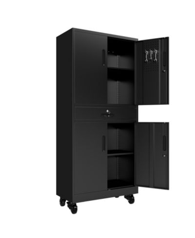 VIYET Metal Tool Cabinet - Mobile Storage Organizer with Pegboard, Drawer and Shelves