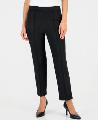 Anne Klein Essentials Женские прямые брюки с защипами и зауженной ногой из искусственной замши, модель Petite