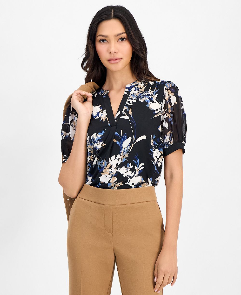 Anne Klein Essentials Petite Блузка с цветочным принтом и рукавом 3/4