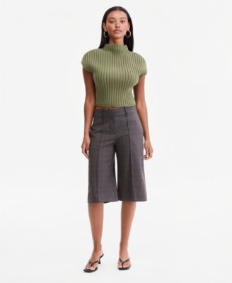 Bar III Women's Plaid High-Rise Knee-Length Shorts, Macy's Exclusive