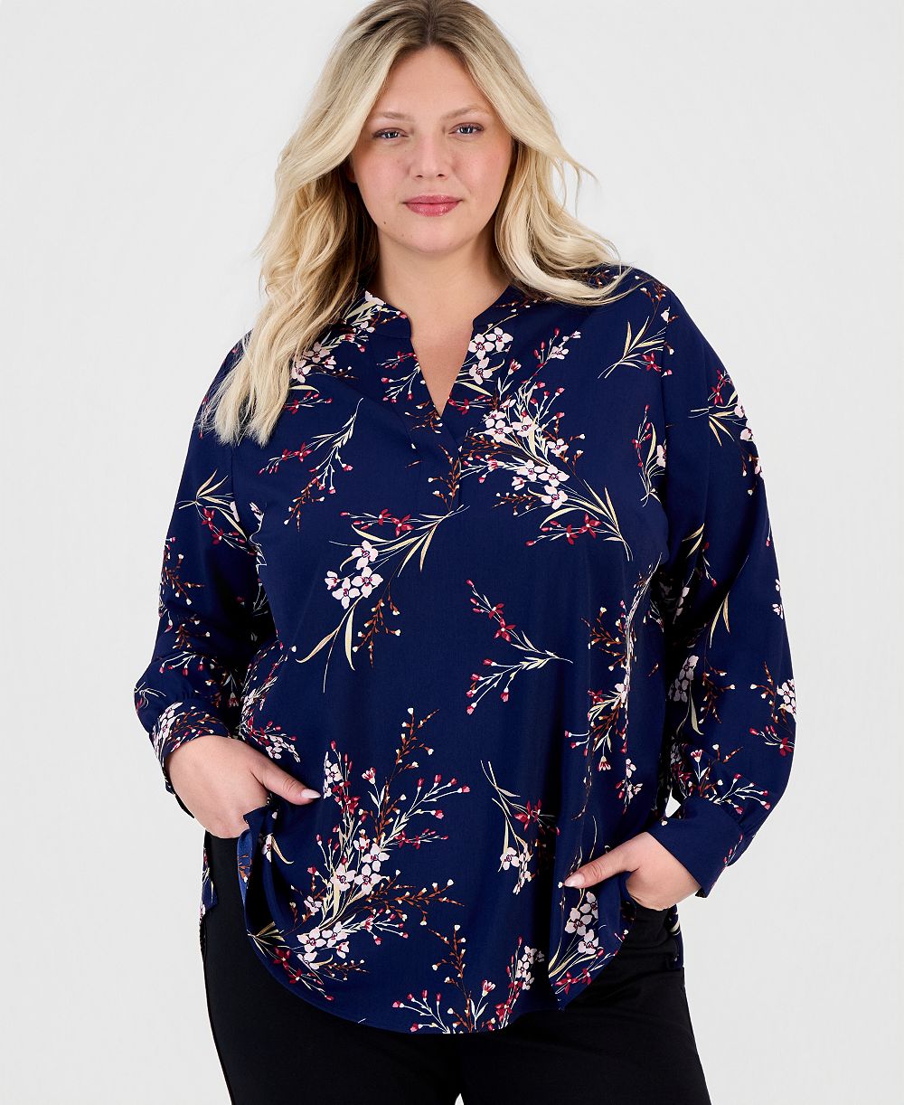 Блузка Jones New York Plus Size Half Placket Popover Floral