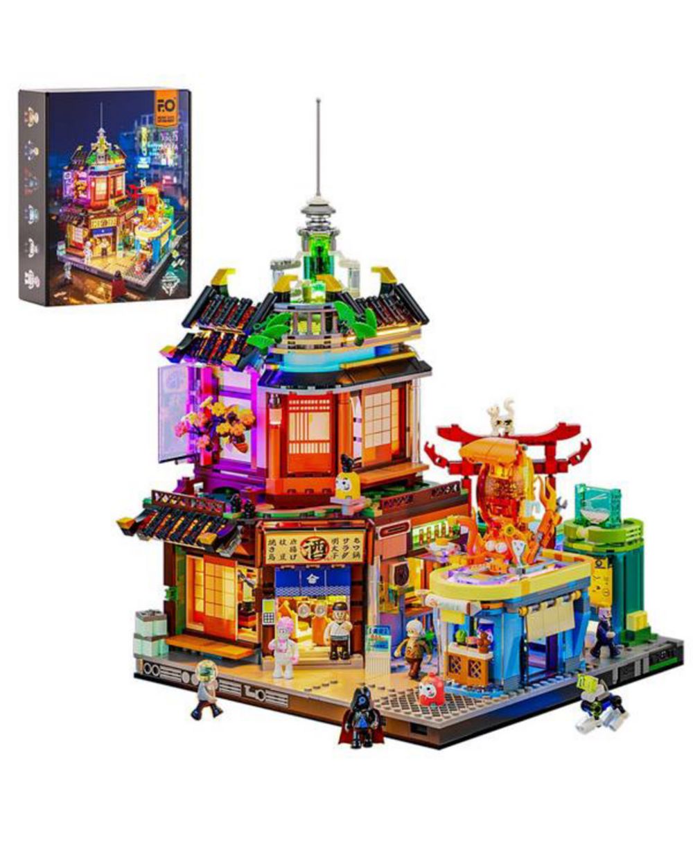 Lumibricks набор конструктора Cyberpunk Japanese Izakaya Neon City Building, 1987 деталей, с LED светом
