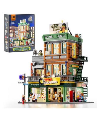 Lumibricks Street Fusion City Town 1980 Pcs Record Store Lighting Building Bricks Set  Audio Shop Modular Kit For Adults and Teen and Music Lovers