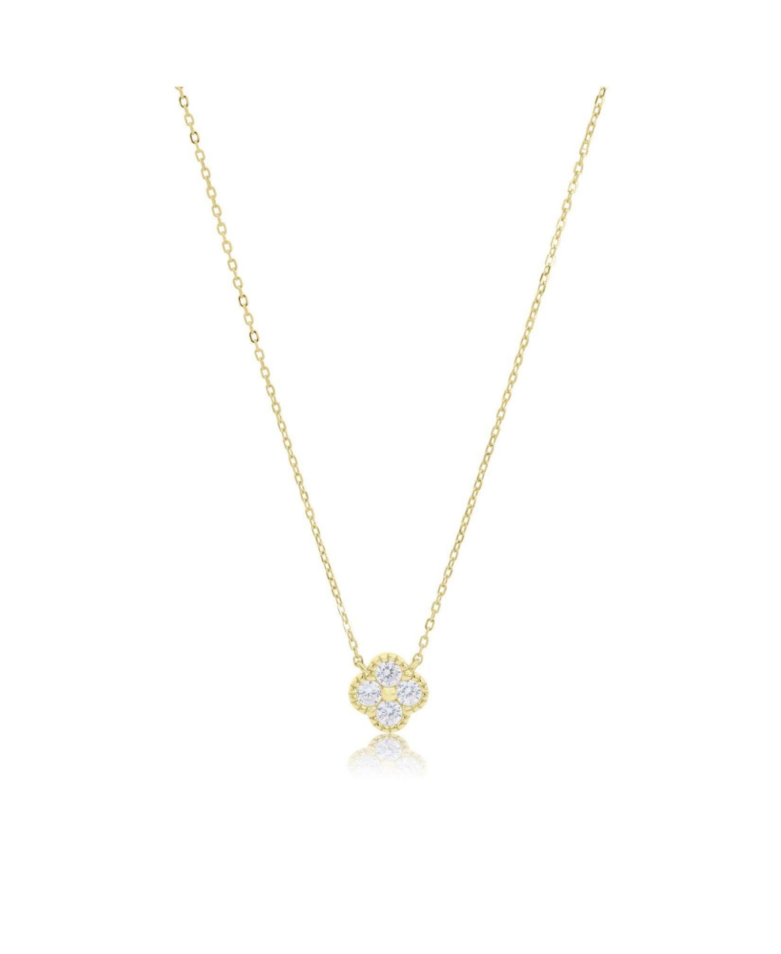 The Lovery Ожерелье CZ Single Clover, позолоченное серебро 14K Gold-Plated Sterling Silver