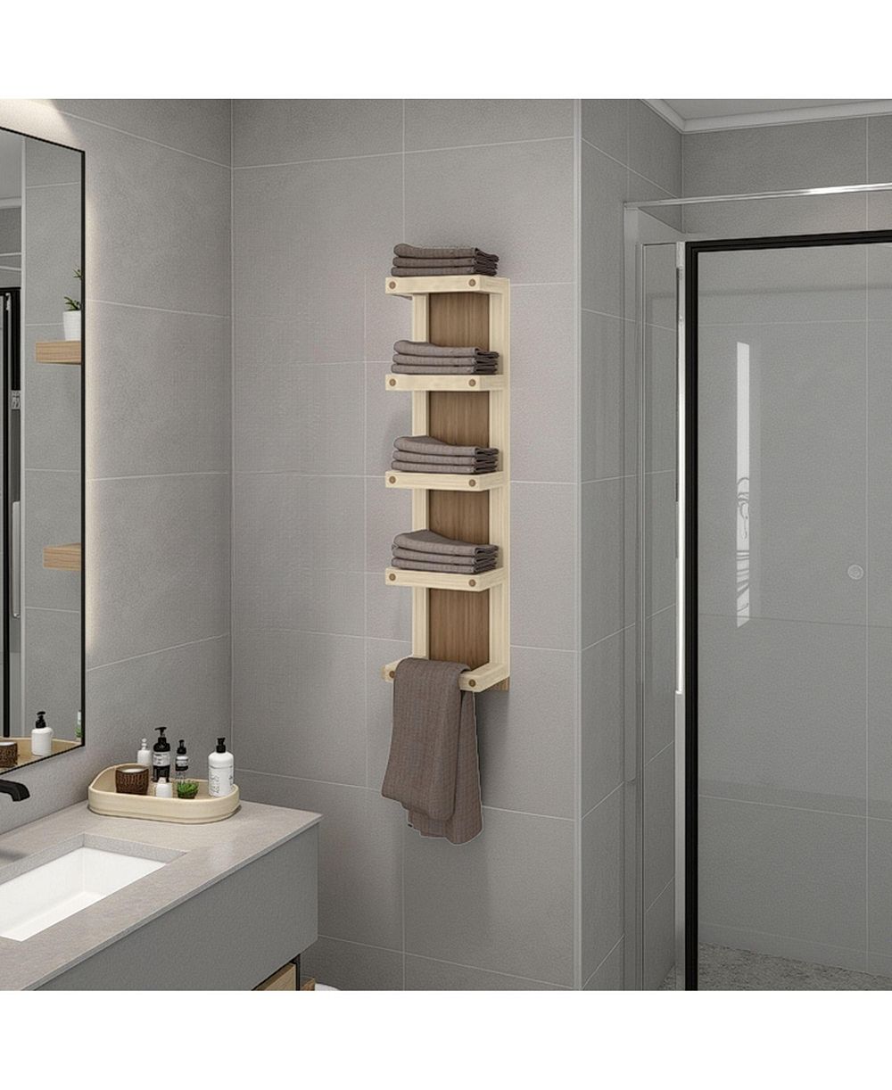 FM FURNITURE Chandler 5-Tier Wall Towel Rack, Slim Vertical Organizer with Shelves for Bathroom, Space-Saving