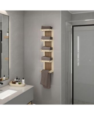 FM FURNITURE Chandler 5-Tier Wall Towel Rack, Slim Vertical Organizer with Shelves for Bathroom, Space-Saving
