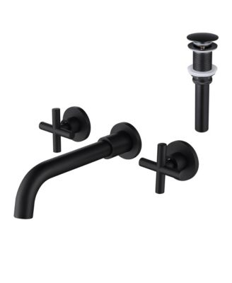 PHYING Wall Mounted Dual Handle Bathroom Sink Faucet with Pop-Up Drain