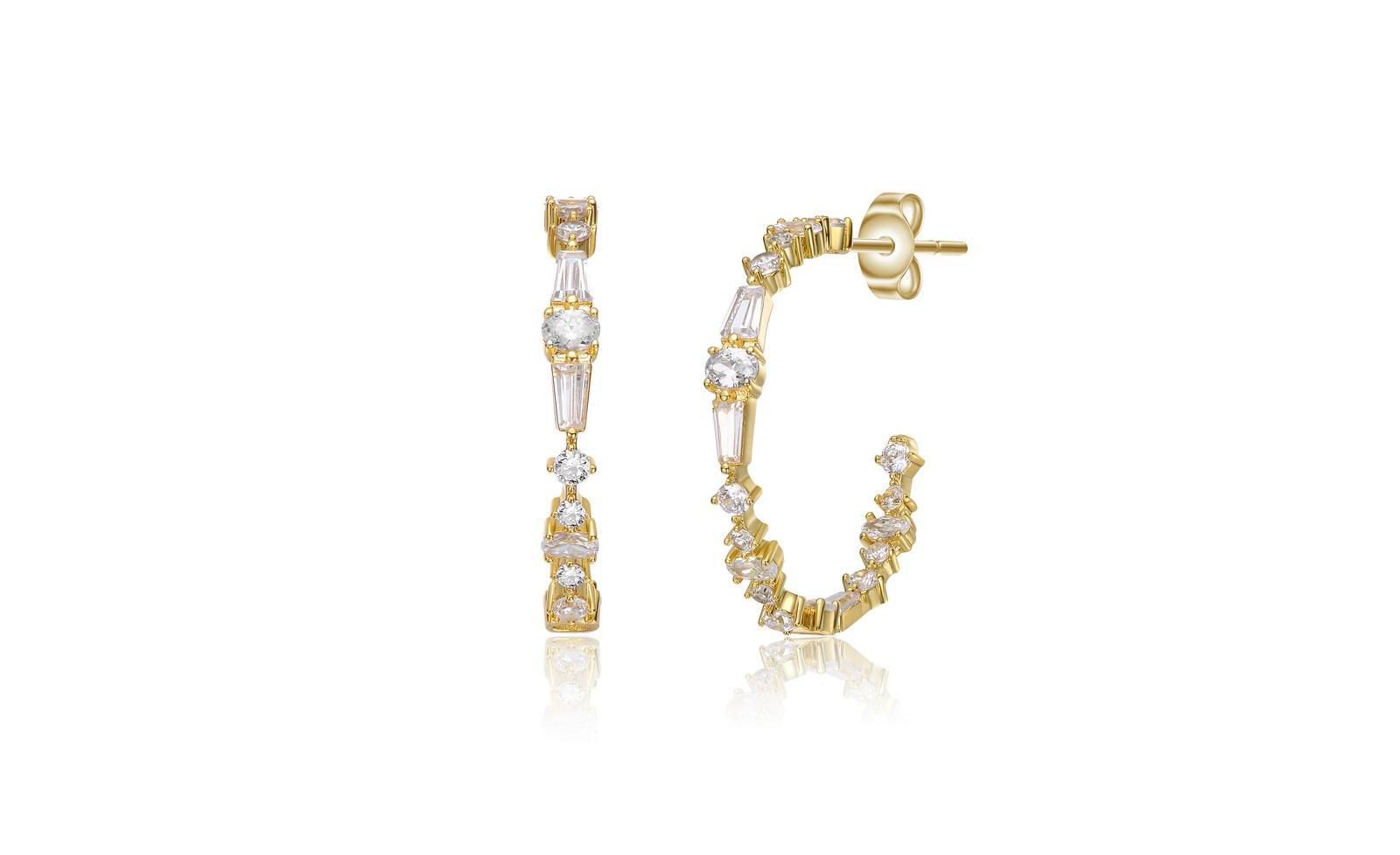 Серьги-кольца Rachel Glauber Brilliant 14K Gold Plated Multi-Shape CZ