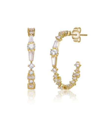 Серьги-кольца Rachel Glauber Brilliant 14K Gold Plated Multi-Shape CZ