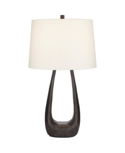 Possini Euro Design Woodwork  Tall Open Base Large Mid Century Modern End Table Lamp Black Finish Finish Single Living Room